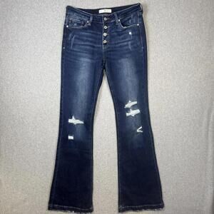 KanCan Jeans Women's Size 11/29 Medium Wash Blue Distressed Button Fly Jeans